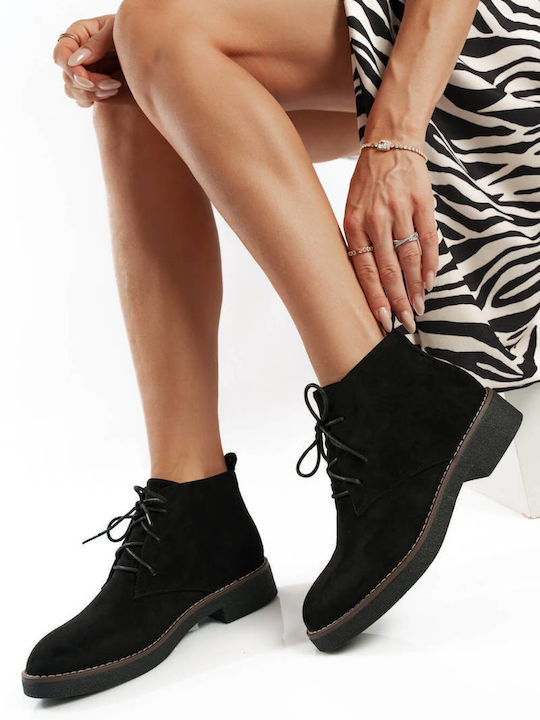 Black Casual Low Lace-Up Boots