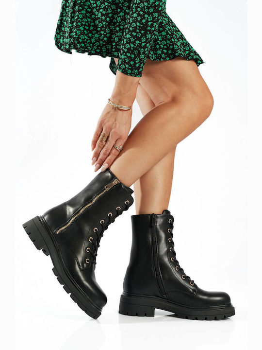 Black Leather Ankle Boots with Zipper