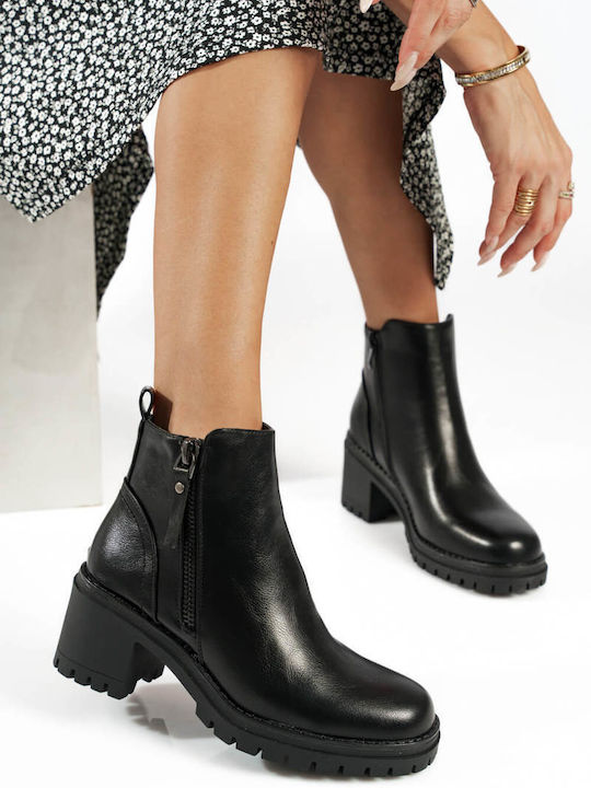 Black Comfortable Ankle Boots with Thick Heel