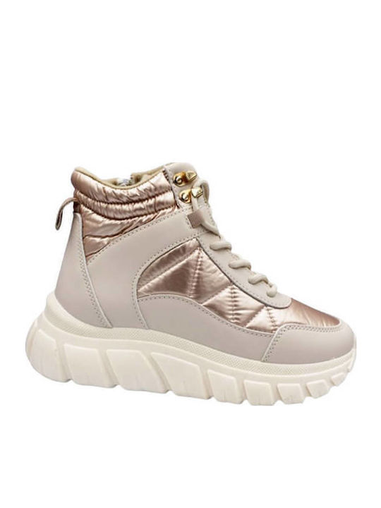 Leather Kids Snow Boots with Zipper Beige