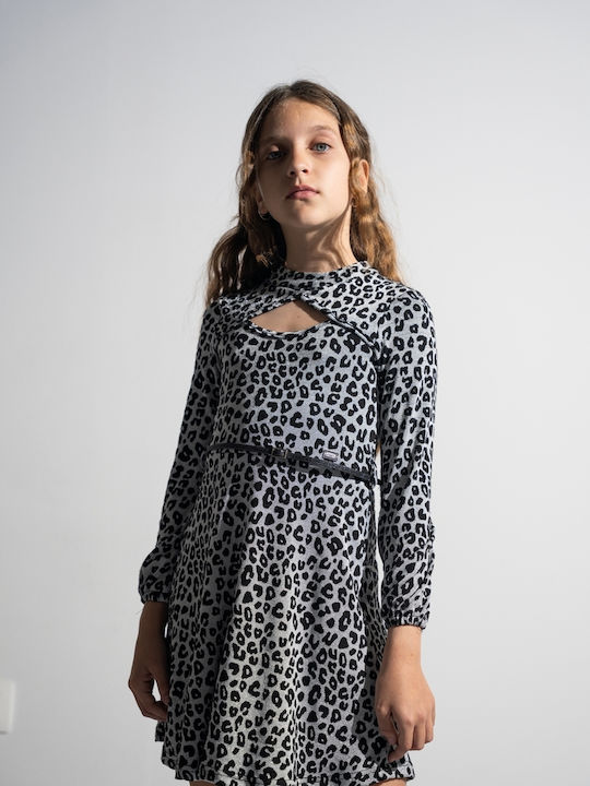 Παιδικό Φόρεμα Μακρυμάνικο Animal Print Γκρι