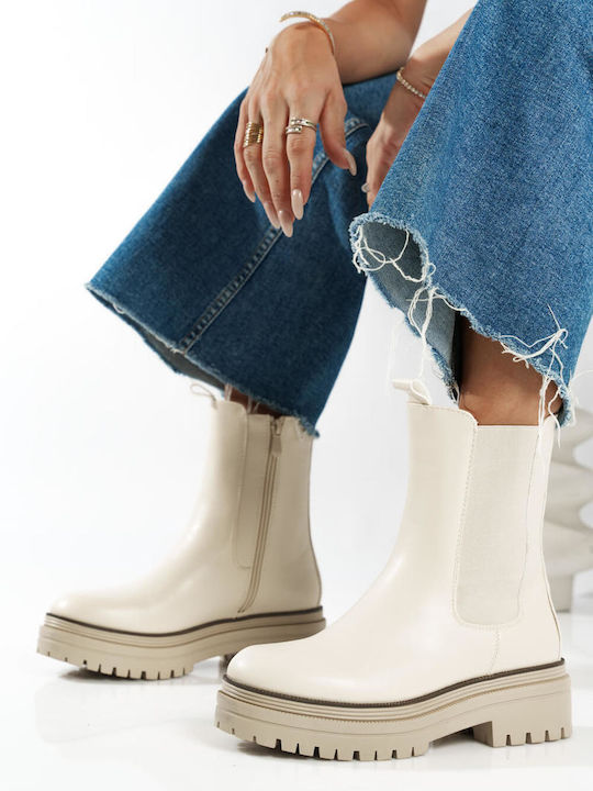 Beige Stylish Chelsea Boots with Durable Sole