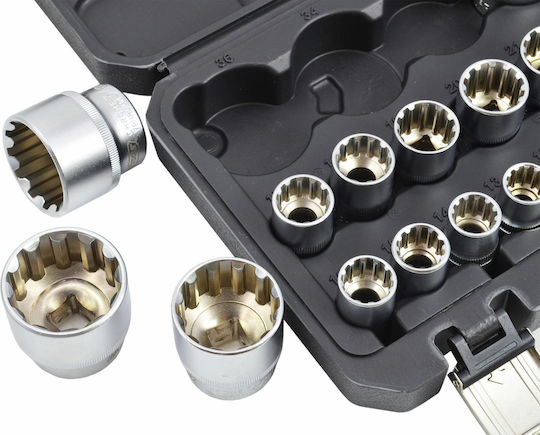 Awtools Spline Socket Set 21 Pcs 12-point Black Line