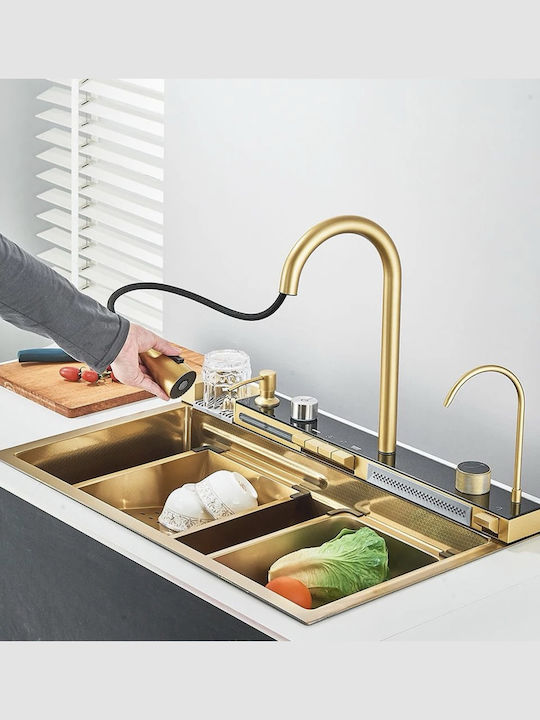 Naron Drop-In Мивка Inox Четкан със смесител Ш75xД46см Златист