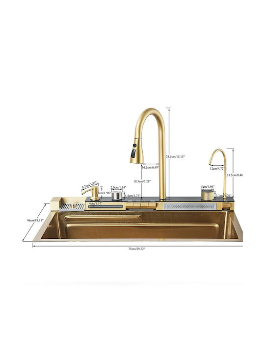 Naron Drop-In Мивка Inox Четкан със смесител Ш75xД46см Златист