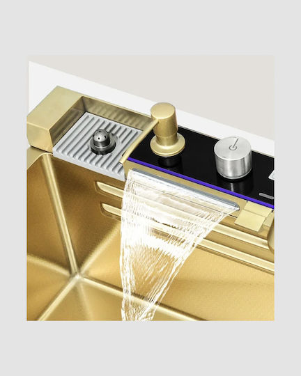 Naron Nr5521bg Drop-In Kitchen Sink Inox Brushed with Faucet L75xW46cm Gold