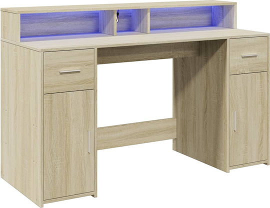 Γραφείο Ξύλινο Sonoma Δρυς με LED & USB θύρες 140x55x91εκ.