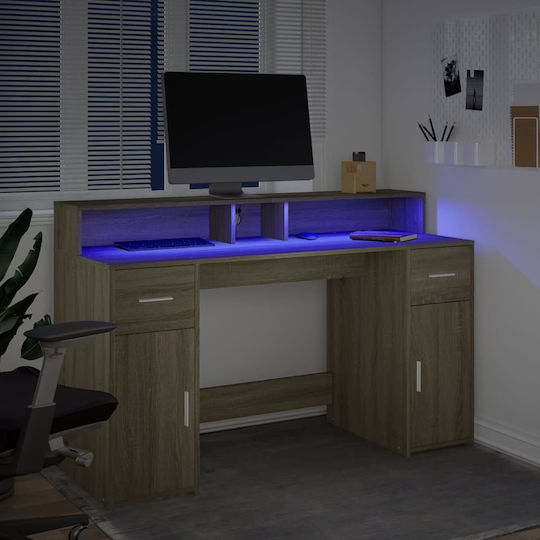 Γραφείο Ξύλινο Sonoma Δρυς με LED & USB θύρες 140x55x91εκ.