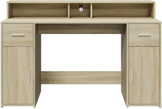 Γραφείο Ξύλινο Sonoma Δρυς με LED & USB θύρες 140x55x91εκ.