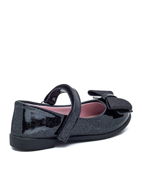 Kids Patent Leather Ballerinas with Hoop & Loop Closure Black