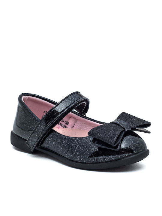 Kids Patent Leather Ballerinas with Hoop & Loop Closure Black