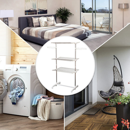 HomCom Folding Floor Clothes Drying Rack Metallic with Wheels 80x55cm