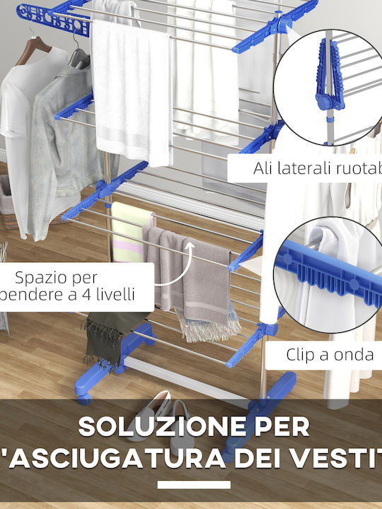HomCom Stainless Steel Folding Floor Clothes Drying Rack with Hanging Length 6.48m