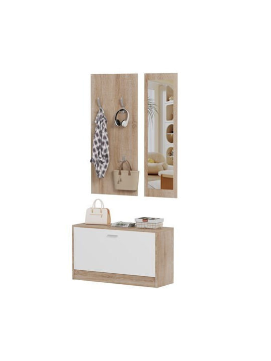 Vern Entry Furniture with Mirror / Hanger & Shoe Rack Sonoma White 80x27x190cm