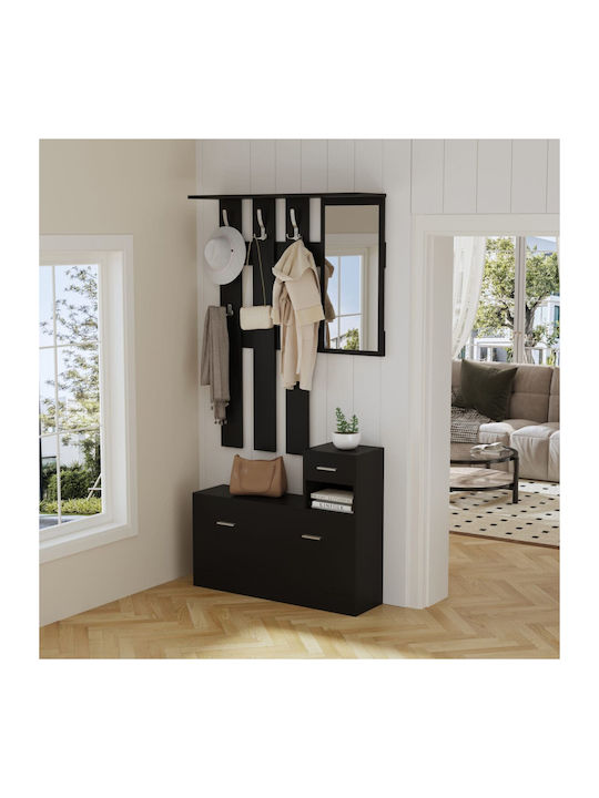 Entry Furniture with Mirror / Hanger & Shoe Rack Melamine In Wenge 90x24x190cm