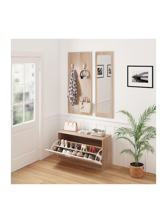 Vern Entry Furniture with Mirror / Hanger & Shoe Rack Sonoma White 80x27x190cm