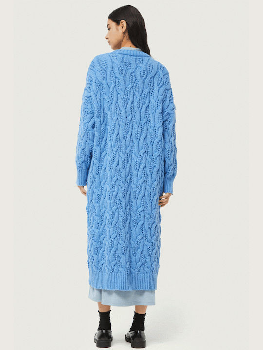 Compania Fantastica Long Women's Knitted Cardigan with Buttons Blue