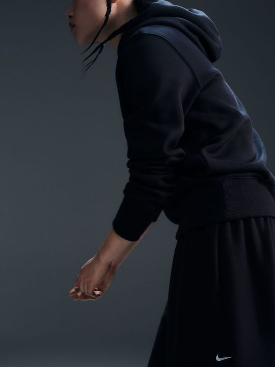 Long Women's Sweatshirt Hooded Black