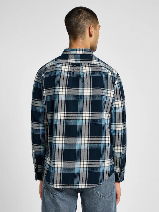 Lee Men's Shirt Long Sleeve Flannel Checked Inky Blue