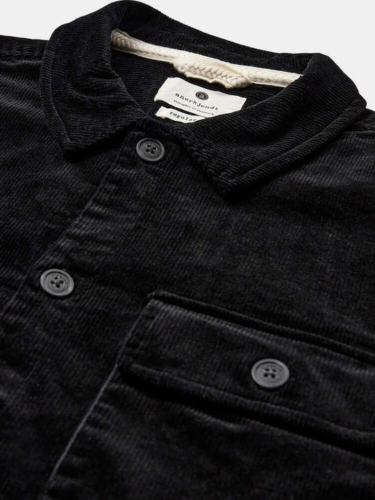Overshirt Mânecă Lungă Din Catifea Raiată În Linie Regular Fit Negru