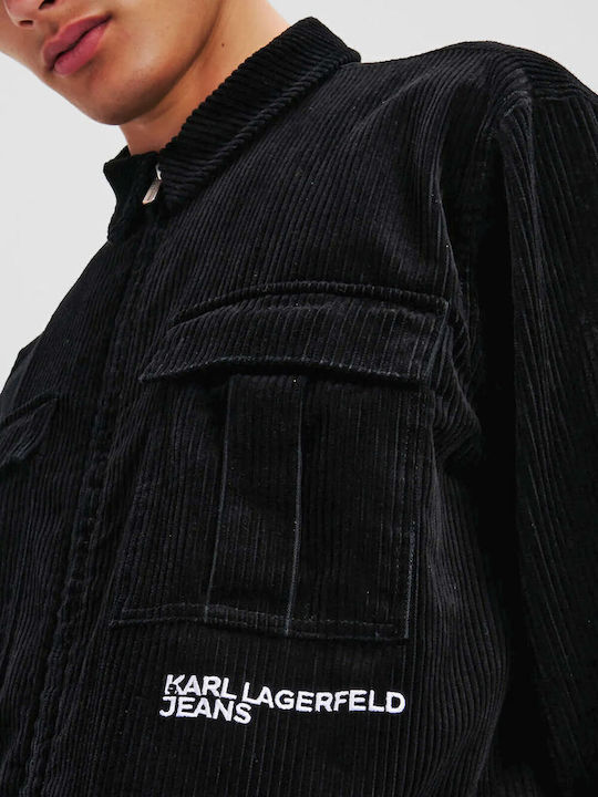 Дълъг Ръкав Рипсено Кадифе Overshirt в Стандартна Кройка Черен