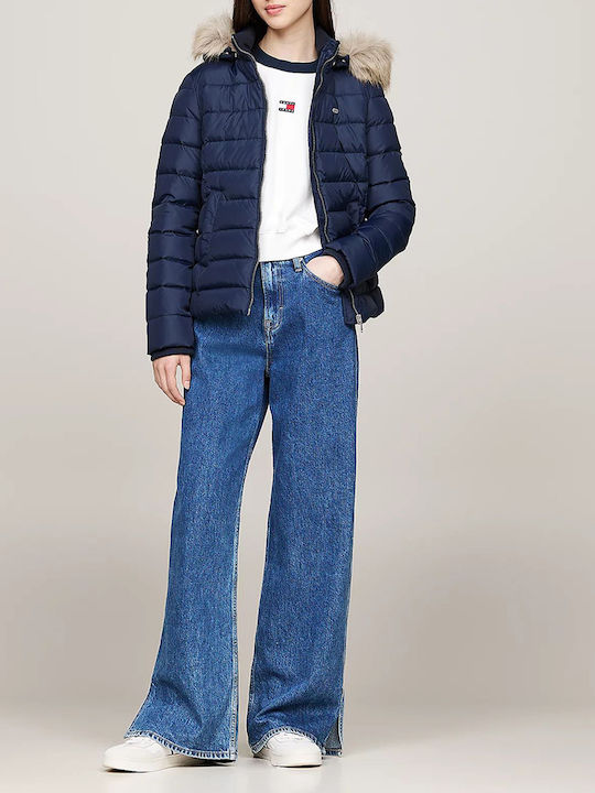 Kurz Damen Puffer Jacke für Winter Dark Blue