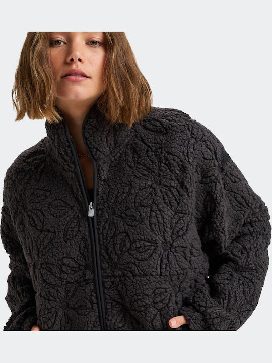 Blurry Cloud Short Women's Cardigan with Zipper Black