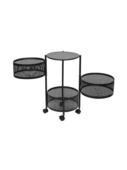 Keskor Metallic Kitchen Trolley 3 Tiers Black 30x30x58cm