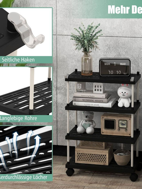 Costway Kitchen Trolley Plastic 3 Tiers Black 40x21x59.5cm