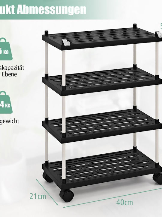 Costway Kitchen Trolley Plastic 3 Tiers Black 40x21x59.5cm