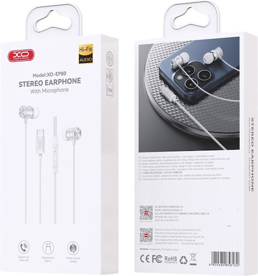 XO EP80 In-ear Handsfree Headphones with Connector USB-C White