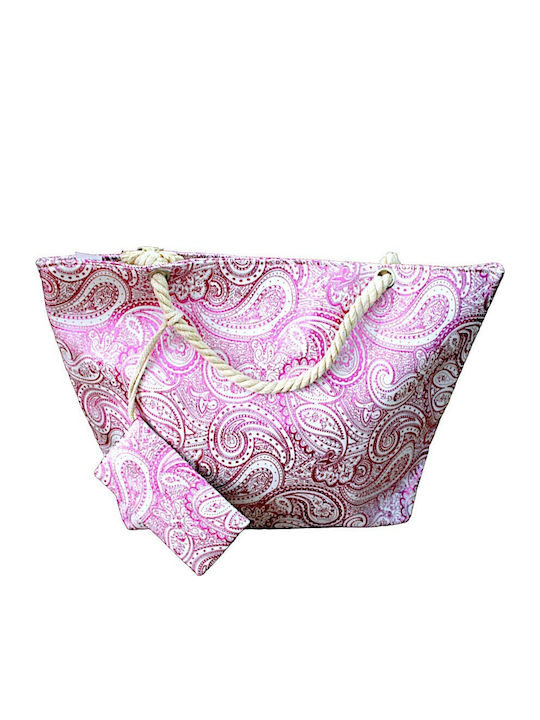 Fabric Beach Bag with Toiletry Bag Pink