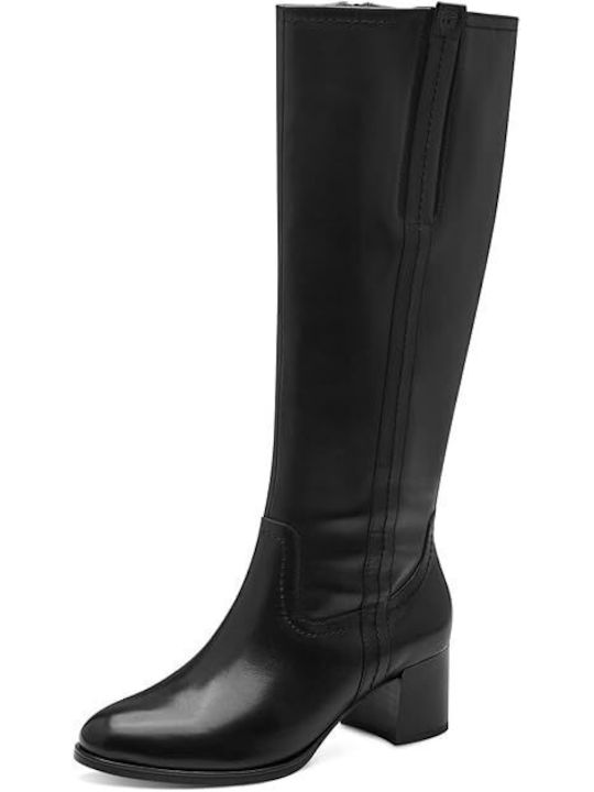 Tamaris Comfort Leder Damenstiefel mit mittlerem Absatz Schwarz