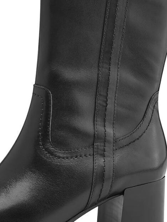 Leather Medium Heel Women's Boots with Zipper / Rubber Black
