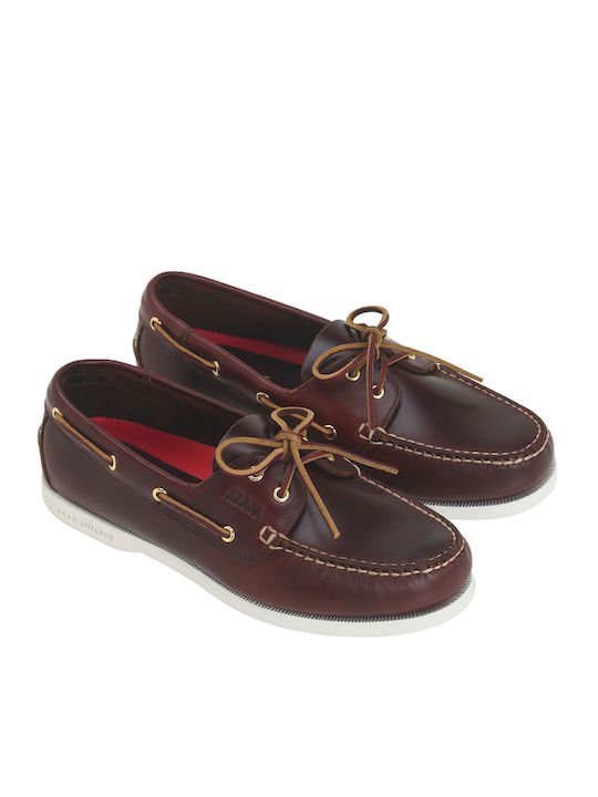 Slam Men's Leather Boat Shoes Brown