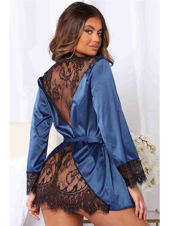 Merry See Pentru Femei Satin Halat Blue