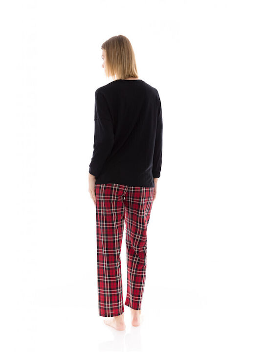 Pink Label Winter Damen Pyjama-Set Red, Black