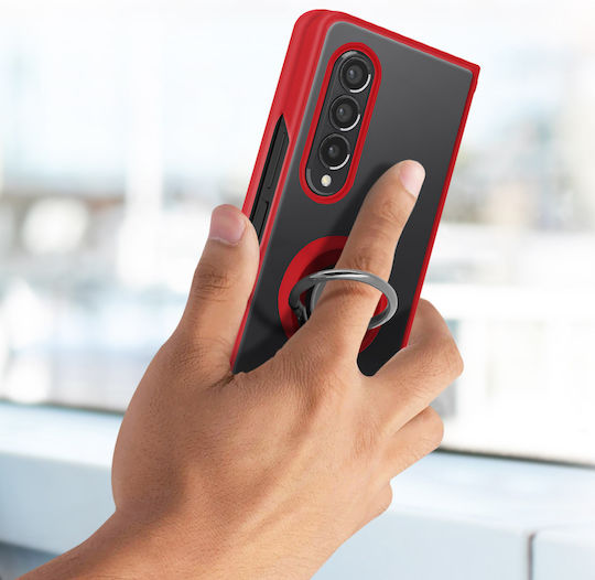Case Samsung Galaxy Z Fold 3 Bi-material Metal Ring Support Red