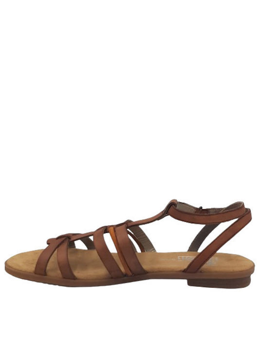 Rieker Leather Women's Flat Sandals Anatomic in Tabac Brown Color