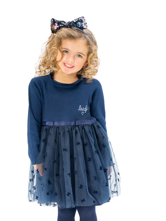 Energiers Kids Dress Tulle Long Sleeve Indigo