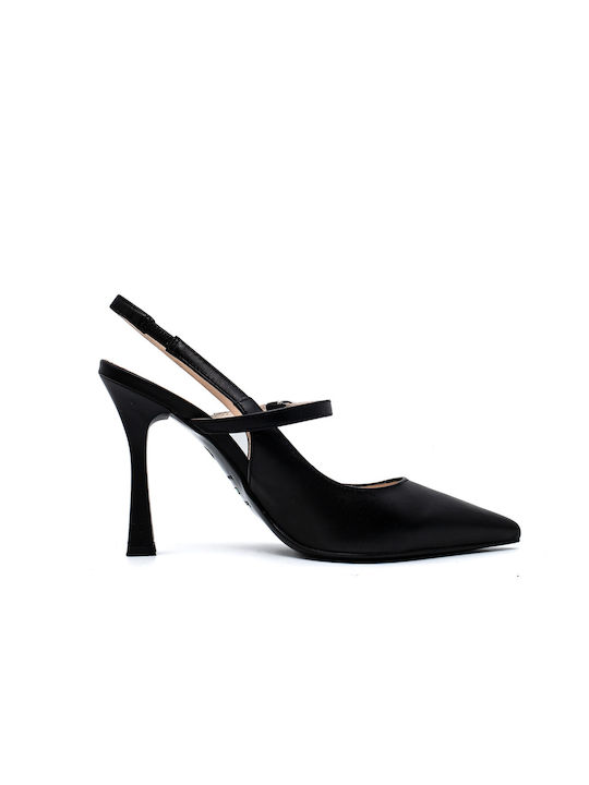 Nerogiardini Leather Black Heels with Strap