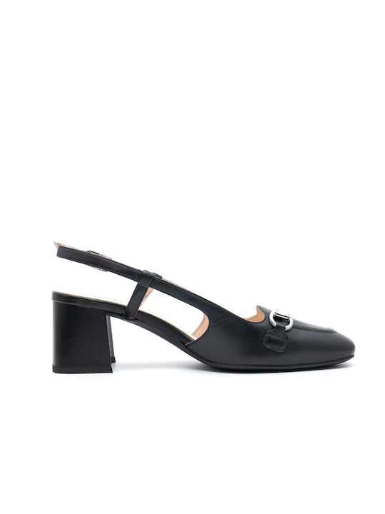 Nerogiardini Leather Black Heels with Strap