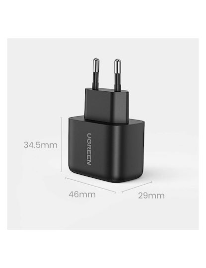 Ugreen Charger with USB-C Port and Cable USB-C - USB-C 25W Power Delivery / Quick Charge 3.0 Blacks (Cd250)