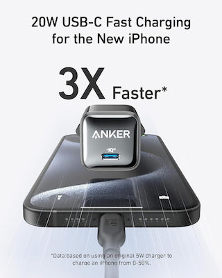 Anker Charger Without Cable with USB-C Port 20W Black Ice (511 Nano Pro)