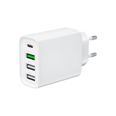 XO Încărcător cu 3 Porturi USB-A și Port USB-C și Cablu micro USB 20W Încărcare rapidă 3.0 Albς (L120)