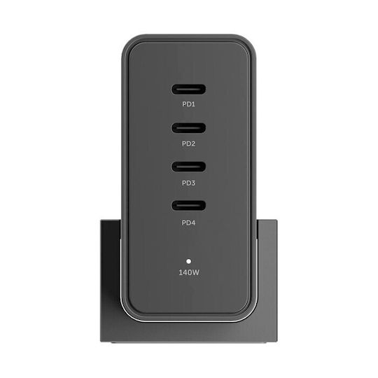 Native Union Зарядно Устройство Без Кабел GaN с 4 USB-C Изходни Порта и Кабел micro USB 140W Power Delivery Черно Fast Desktop