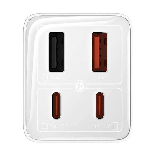 Baseus Φορτιστής Χωρίς Καλώδιο GaN με 2 Θύρες USB-A και 2 Θύρες USB-C 65W Power Delivery Λευκός (P10162701213-00)