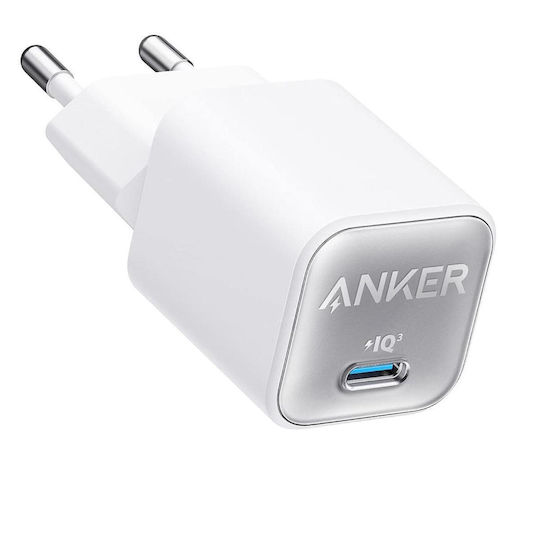 Anker Φορτιστής Χωρίς Καλώδιο GaN με Θύρα USB-C 30W Power Delivery Λευκός (Nano 3 GaN 511)