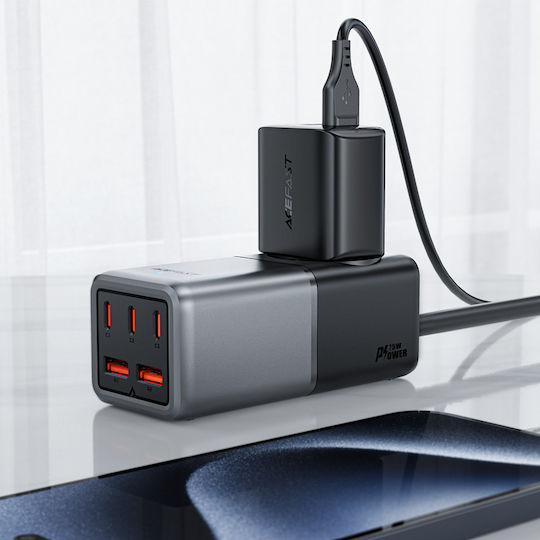 Acefast Βάση Φόρτισης GaN με 2 Θύρες USB-A και 3 Θύρες USB-C 75W Power Delivery σε Μαύρο χρώμα (Z2)