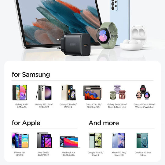 Joyroom Φορτιστής Χωρίς Καλώδιο με Θύρα USB-C 25W Power Delivery Μαύρος (JR-TCF11)